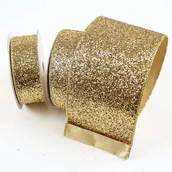 2.5 X 10YD Gold Full Glitter Ribbon